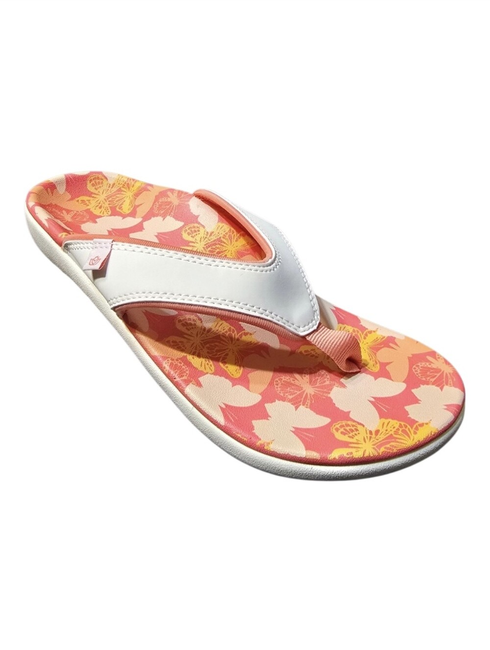 🦋 NWT Spenco Yumi Fusion Butterfly White Coral Orthotic Flip Flops